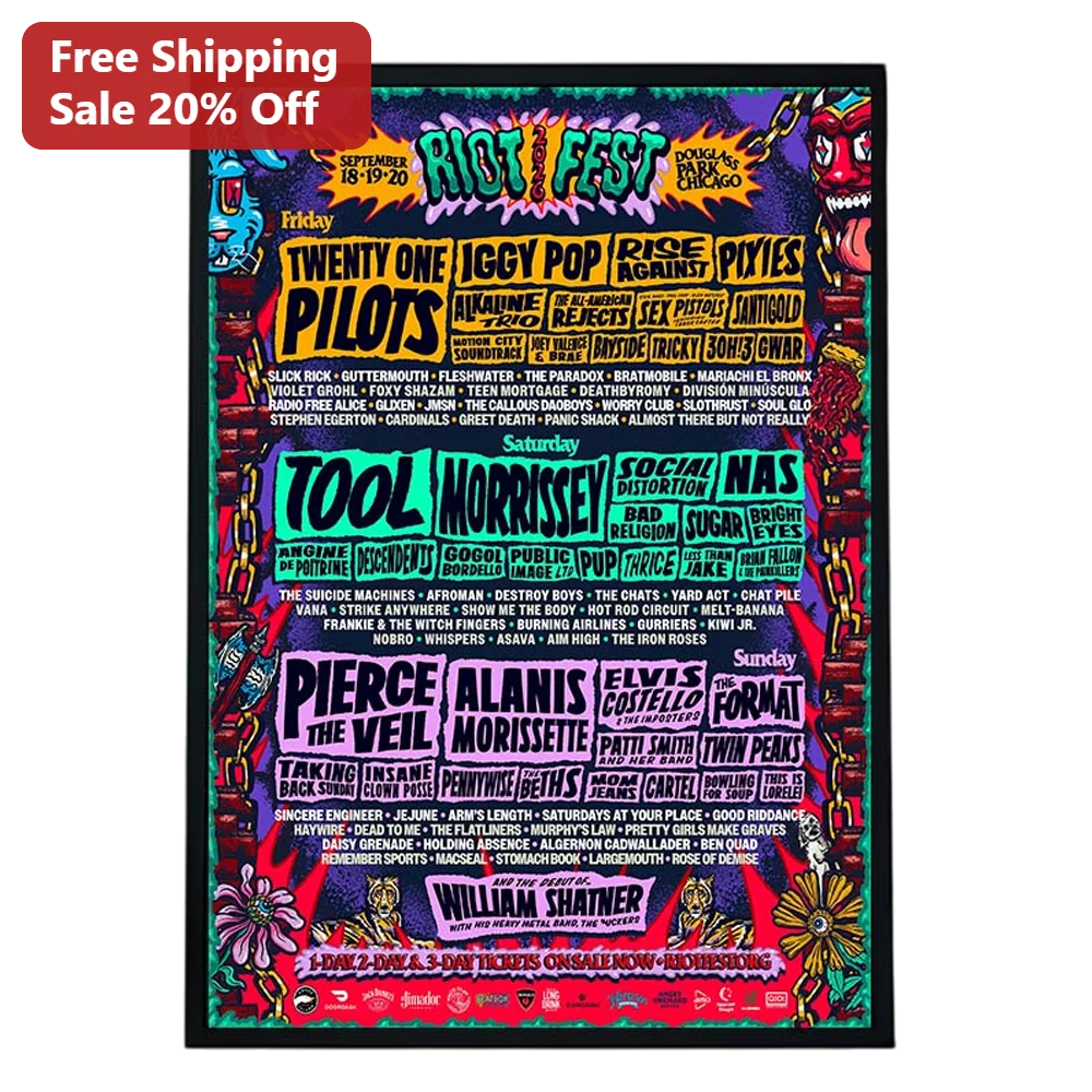Riot Fest Poster Psychedelic Music Festival Lineup Art Print Chicago Concert Memorabilia Gift