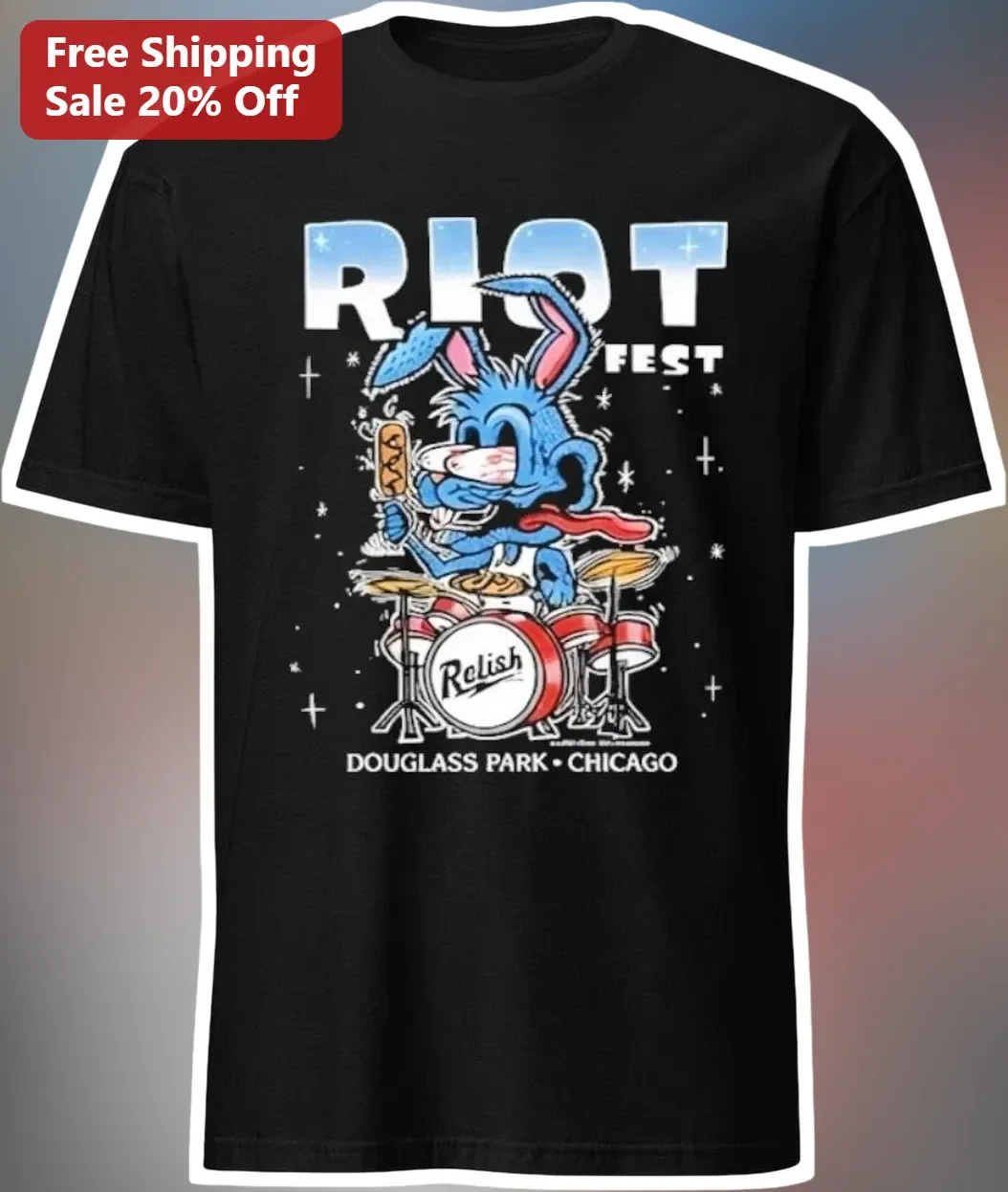 RIOT FEST Relish Douglass Park Chicago Roger Rabbit Drummer Graphic Tee