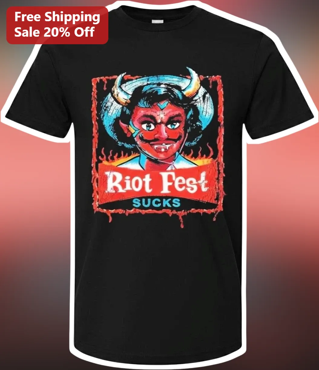 Riot Fest SUCKS Vintage Devil Graphic Tee Funny Music Festival Shirt