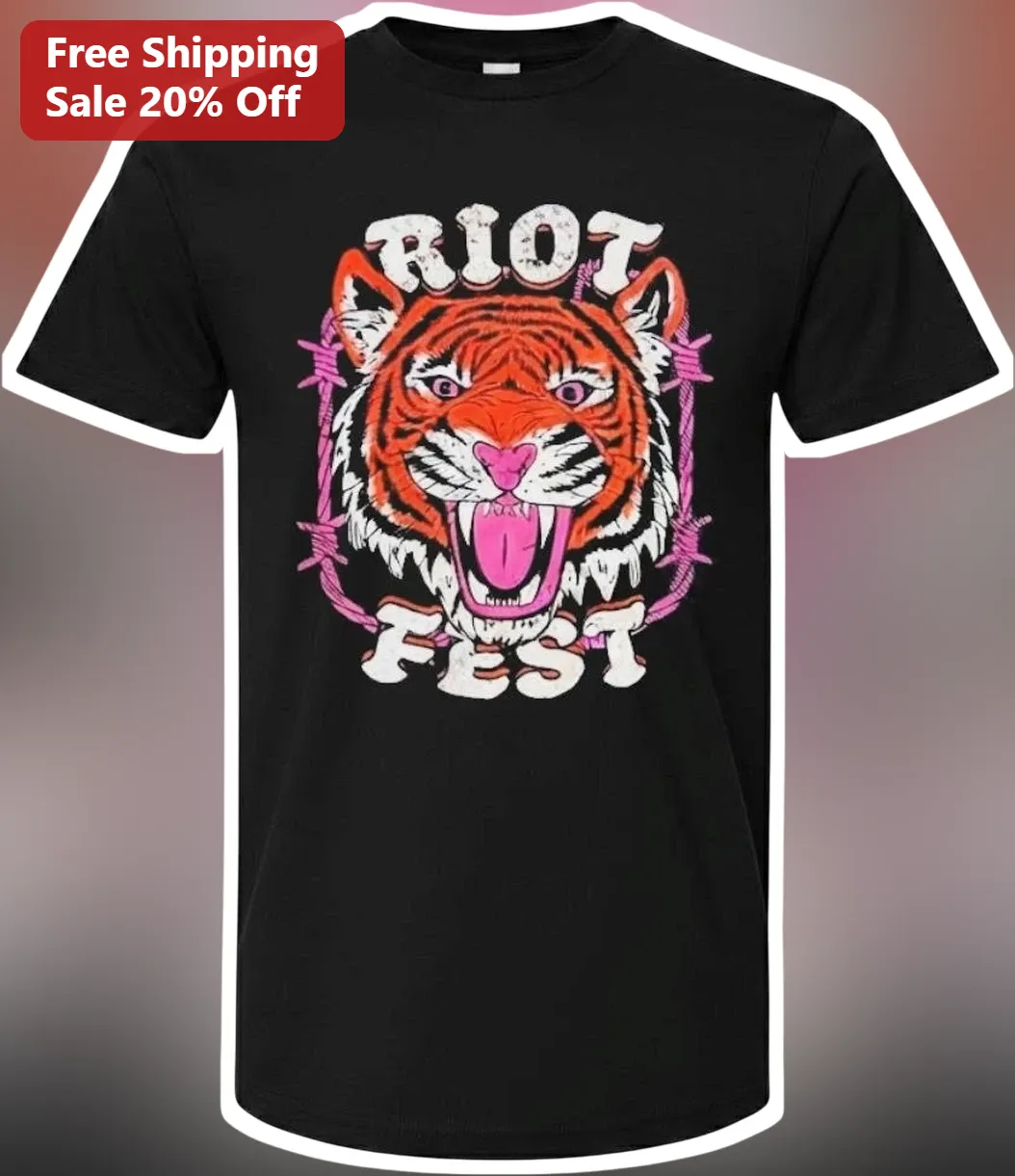 Riot Fest Tee Tiger Graphic Punk Rock Music Festival Merch Black T-Shirt