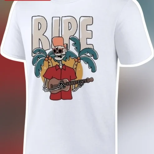 RIPE Skeleton Guitar Retro Tropical Graphic Tee for Men and Women