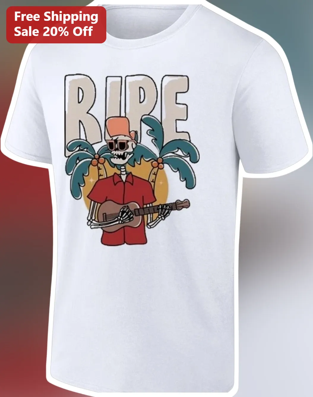 RIPE Skeleton Guitar Retro Tropical Graphic Tee for Men and Women