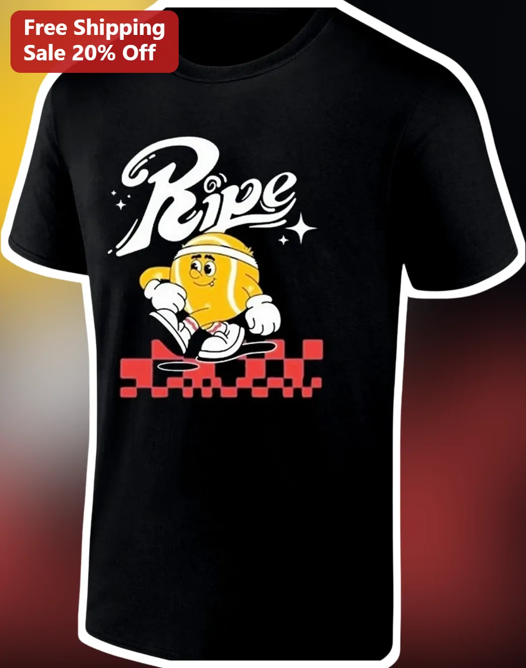 Ripe Tennis Ball Character Graphic Tee Retro Vintage Cartoon Humor Shirt