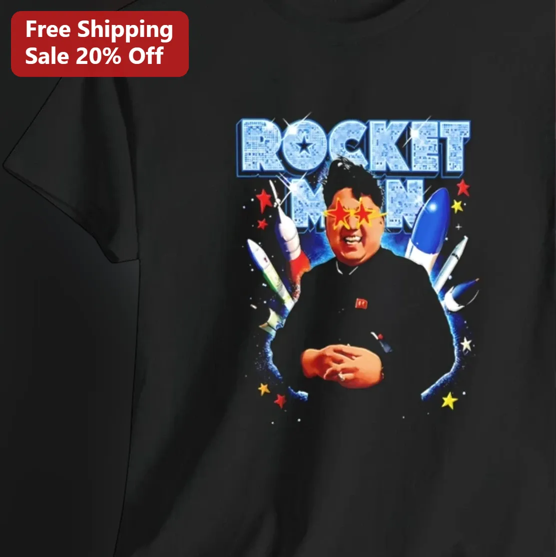 Rocket Man Kim Jong Un Tee Vintage 90s Bootleg Rap Style Funny Political Satire Graphic Gift for Men Women