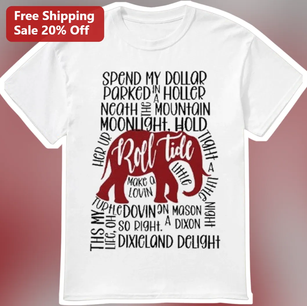 Roll Tide Tee Alabama Crimson Tide Elephant Script Graphic Shirt Game Day Gift for Men Women