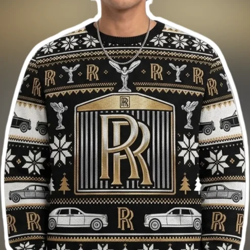 Rolls Royce Ugly Christmas Sweater Funny Luxury Car Gift for Men Women Holiday Party Knitwear