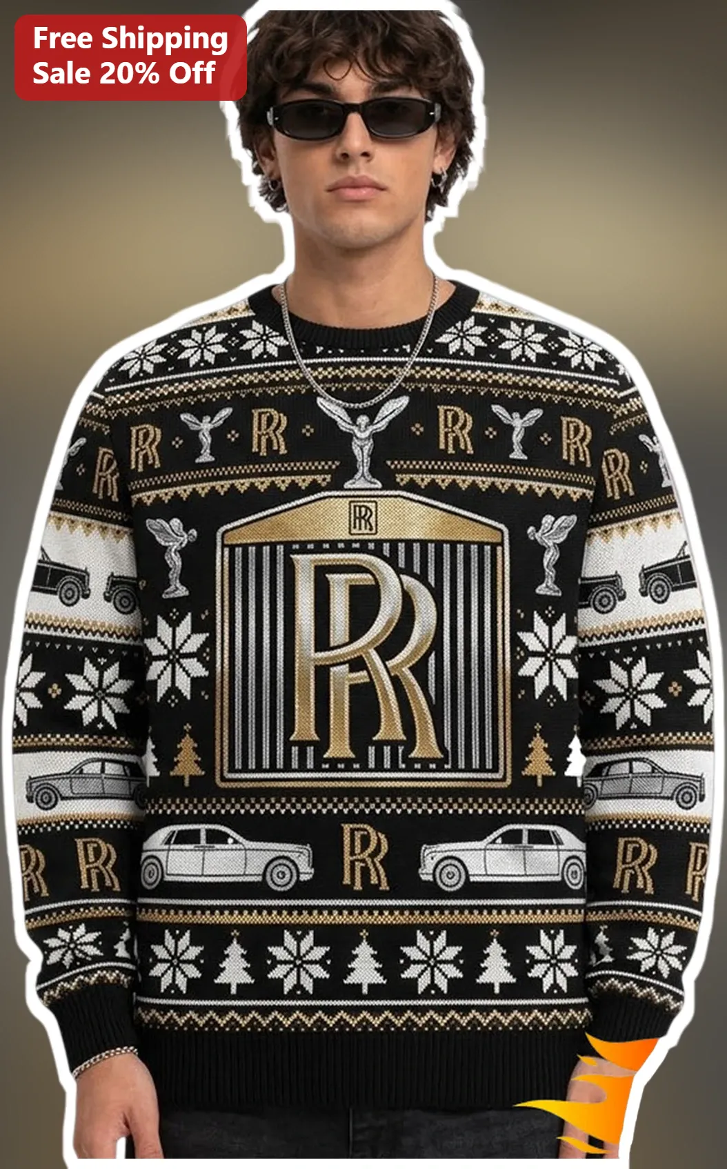 Rolls Royce Ugly Christmas Sweater Funny Luxury Car Gift for Men Women Holiday Party Knitwear