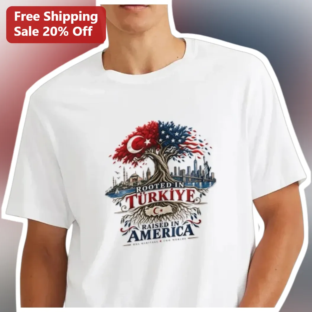 Rooted in Türkiye Raised in America Tee Turkish American Heritage Graphic Shirt
