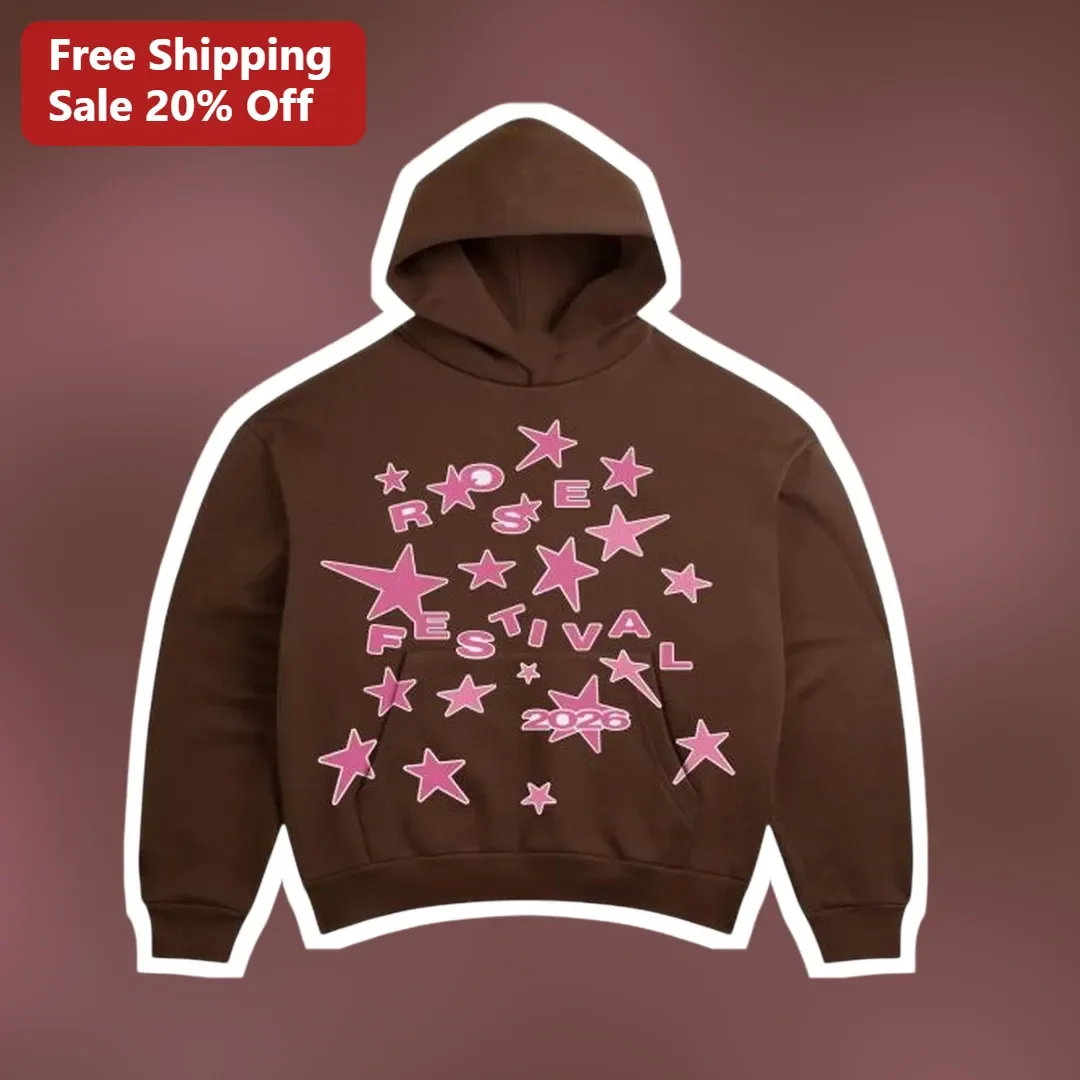 Rose Festival Hoodie Retro Star Pattern Pullover Sweatshirt for Women Men