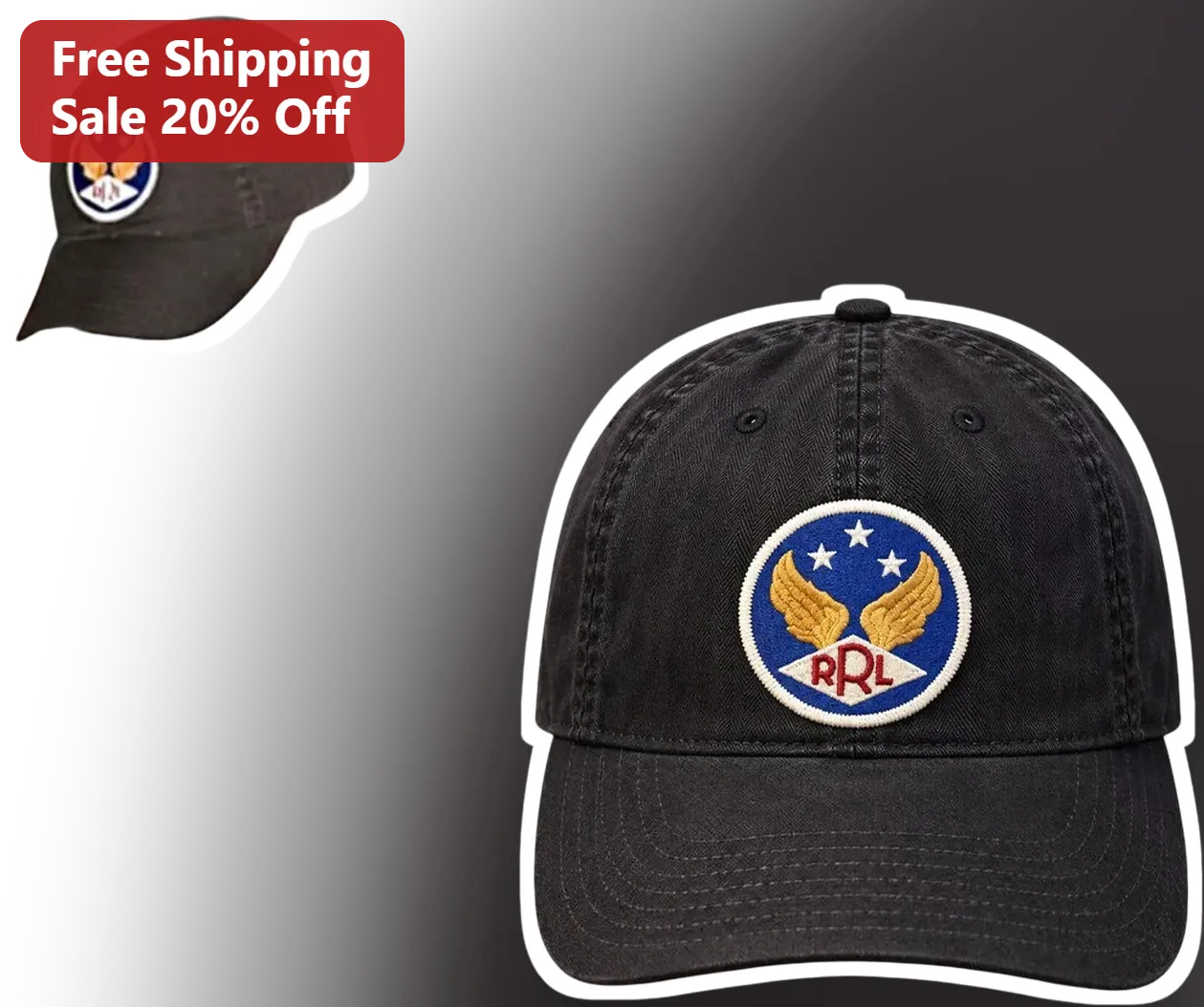 RRL Hat Vintage Denim Baseball Cap with Winged Logo Embroidered Patch