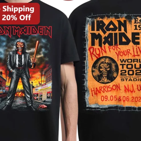Run For Your Lives World Tour 2026 Iron Maiden Tee Est. 1975 Sports Illustrated Stadium Harrison NJ