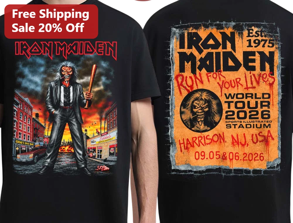 Run For Your Lives World Tour 2026 Iron Maiden Tee Est. 1975 Sports Illustrated Stadium Harrison NJ