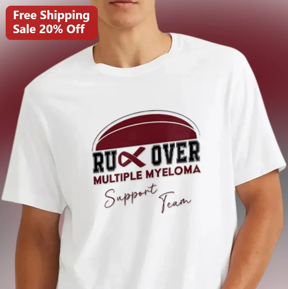 Run Over Multiple Myeloma Support Team Tee, Burgundy Ribbon Cancer Awareness Shirt Gift for 5K Runs and Walks