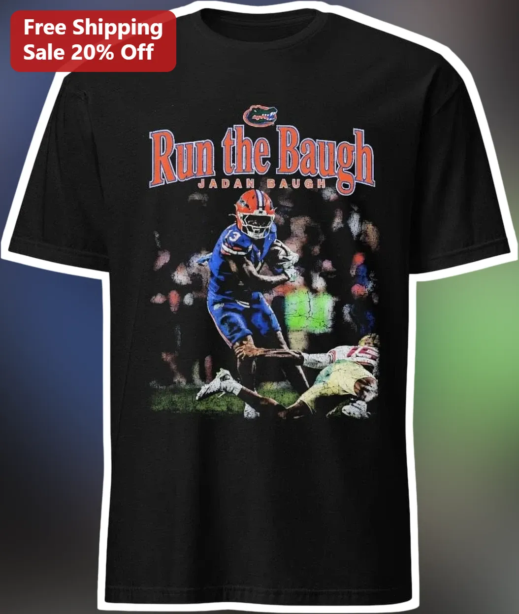 Run the Baugh Tee Jadan Baugh Florida Gators College Football Vintage Distressed Graphic Shirt