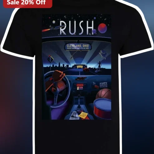 Rush Cleveland Ohio Tee Retro Sci-Fi Concert Poster Graphic T-Shirt for Classic Rock Fans