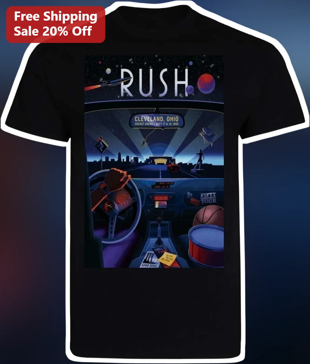 Rush Cleveland Ohio Tee Retro Sci-Fi Concert Poster Graphic T-Shirt for Classic Rock Fans