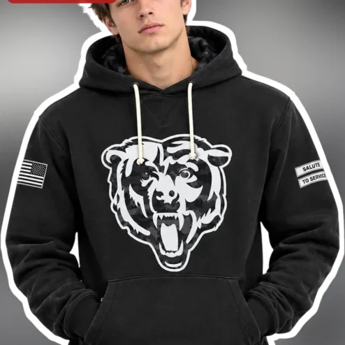 Salute To Service Camo Bear Graphic Hoodie Military Veteran Gift Patriotic Sweatshirt
