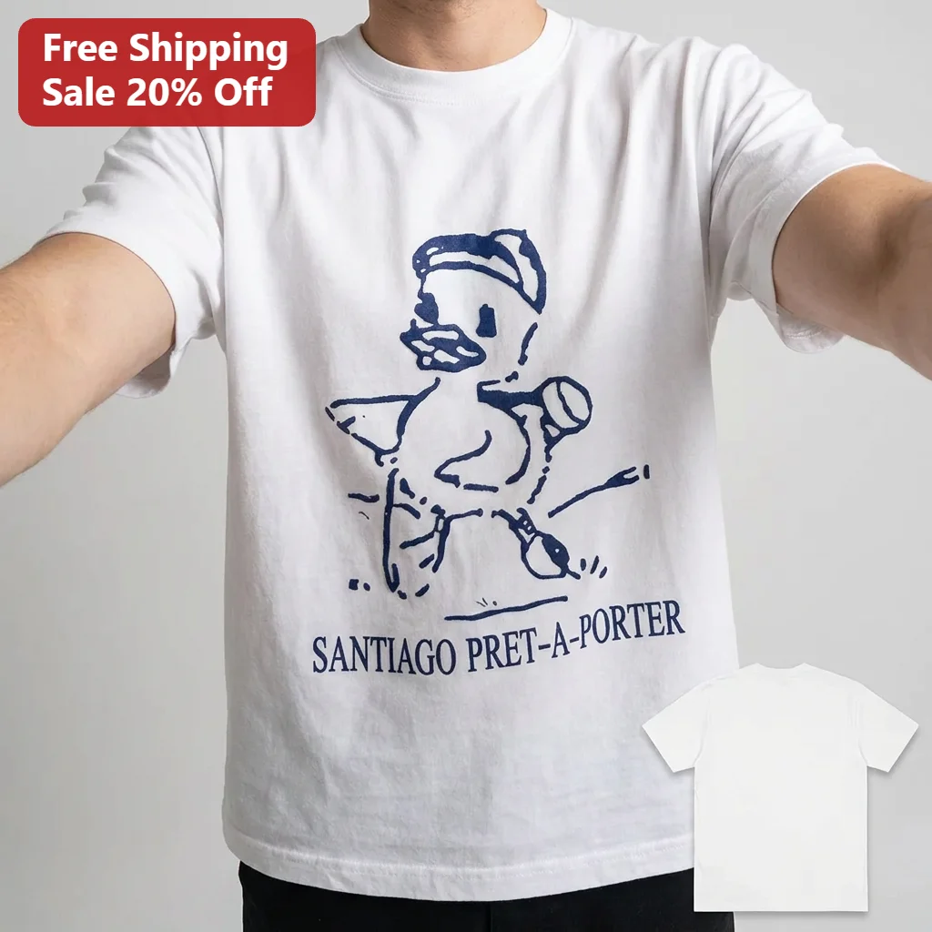 Santiago Pret-A-Porter Duck Graphic Tee, Quirky Minimal Streetwear Cotton T-Shirt for Men and Women