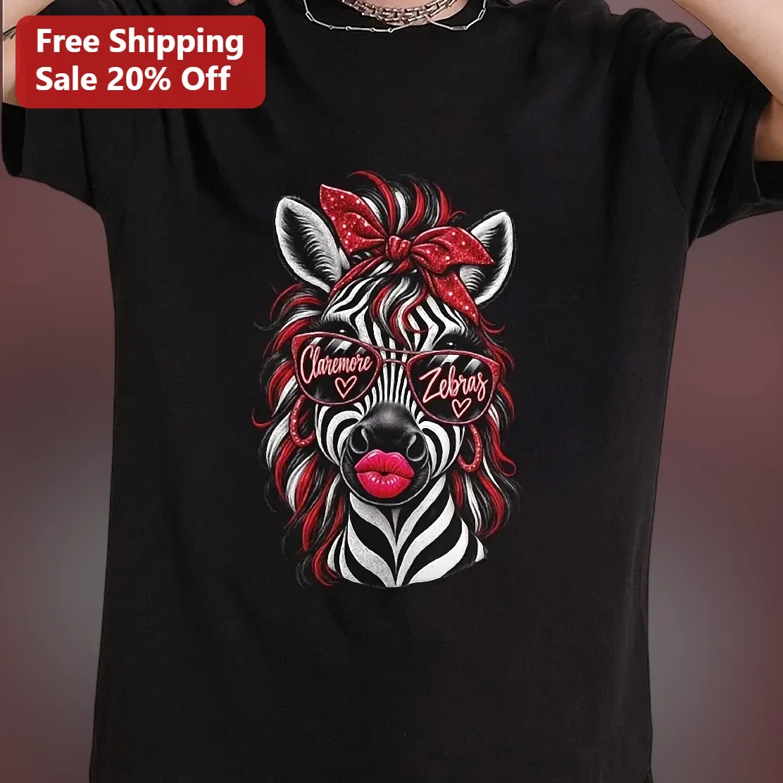 Sassy Zebra Sunglasses Bow Graphic Tee for Women Girls Animal Lover Gift
