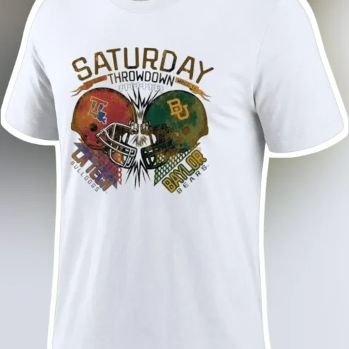 Saturday Throwdown CA Tech Bulldogs Baylor Bears Vintage Football Helmet Graphic Tee