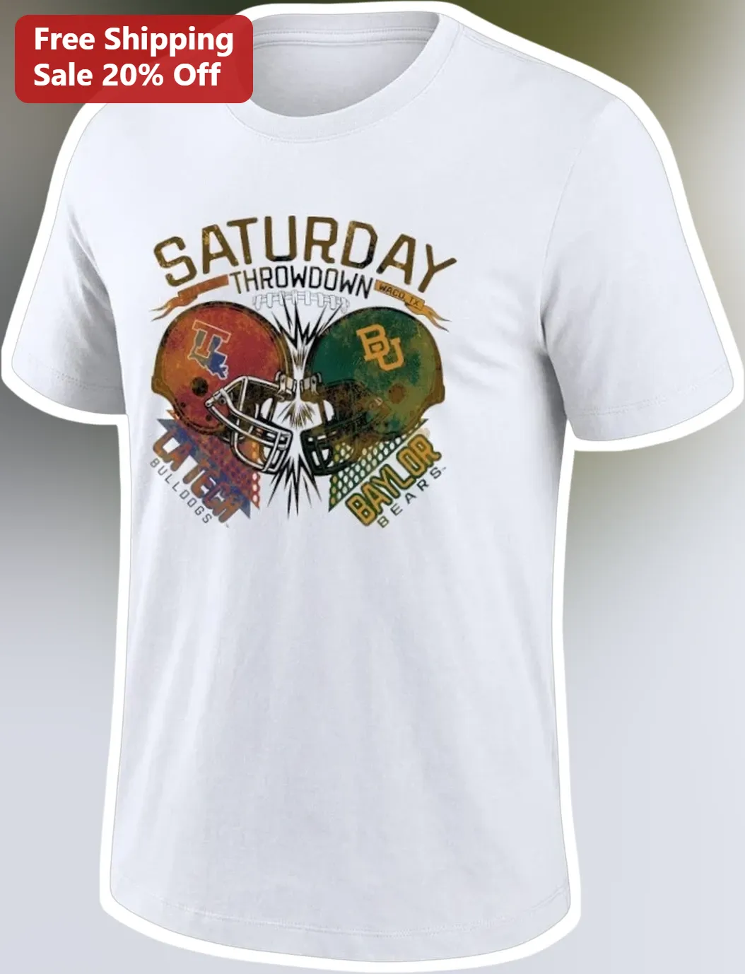 Saturday Throwdown CA Tech Bulldogs Baylor Bears Vintage Football Helmet Graphic Tee