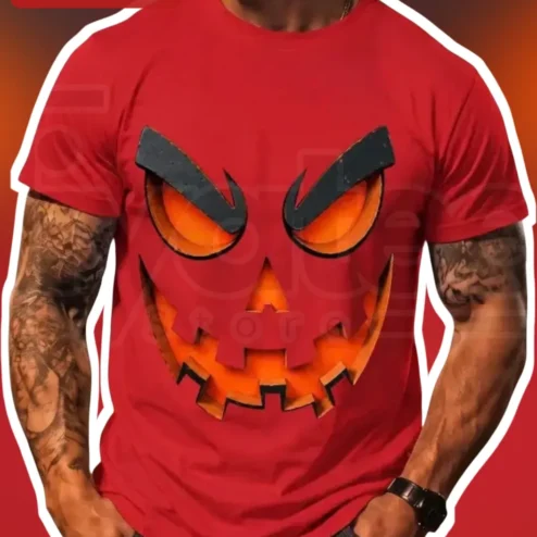 Scary Jack-O-Lantern Face Tee Halloween Pumpkin Graphic Shirt for Men Women