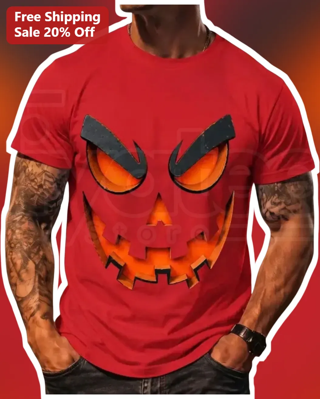 Scary Jack-O-Lantern Face Tee Halloween Pumpkin Graphic Shirt for Men Women