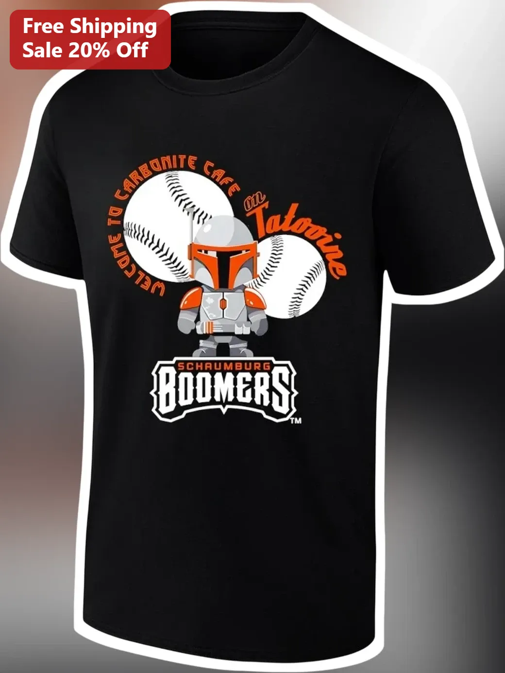 Schaumburg Boomers Boba Fett Baseball Graphic Tee available at our Chicago, Illinois warehouse