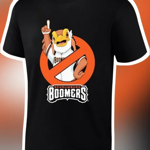 Schaumburg Boomers Tee Black Baseball Mascot Duck Graphic T-Shirt