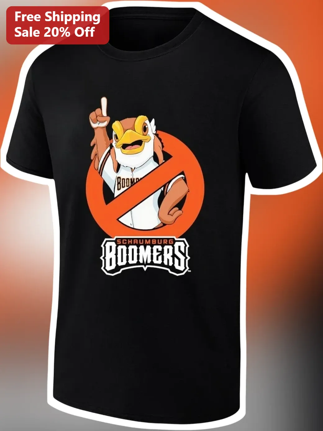 Schaumburg Boomers Tee Black Baseball Mascot Duck Graphic T-Shirt available at our Chicago, Illinois warehouse