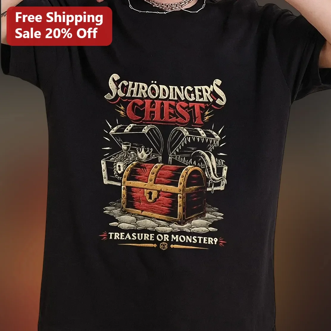 Schrödinger's Chest Treasure or Monster D&D Quantum Physics Humor Graphic Tee