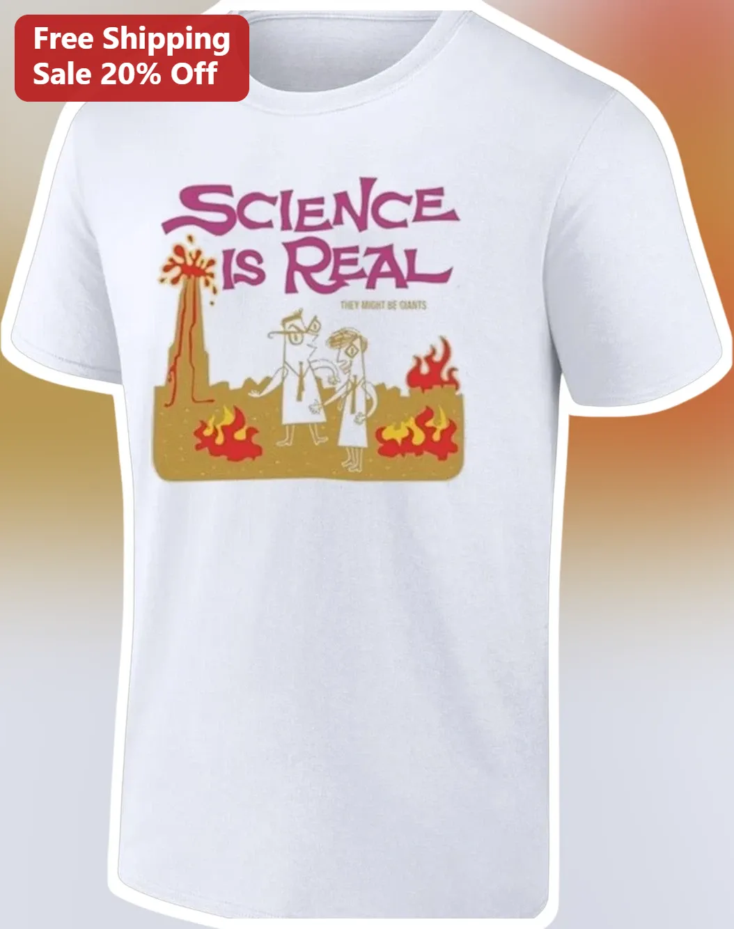 Science Is Real They Might Be Giants Tee Retro Cartoon Scientists Volcano Graphic Shirt for TMBG Fans