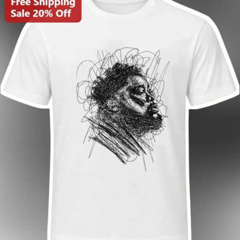 Scribble Art Portrait Tee Minimalist Black Ink Sketch Graphic T-Shirt for Men Women