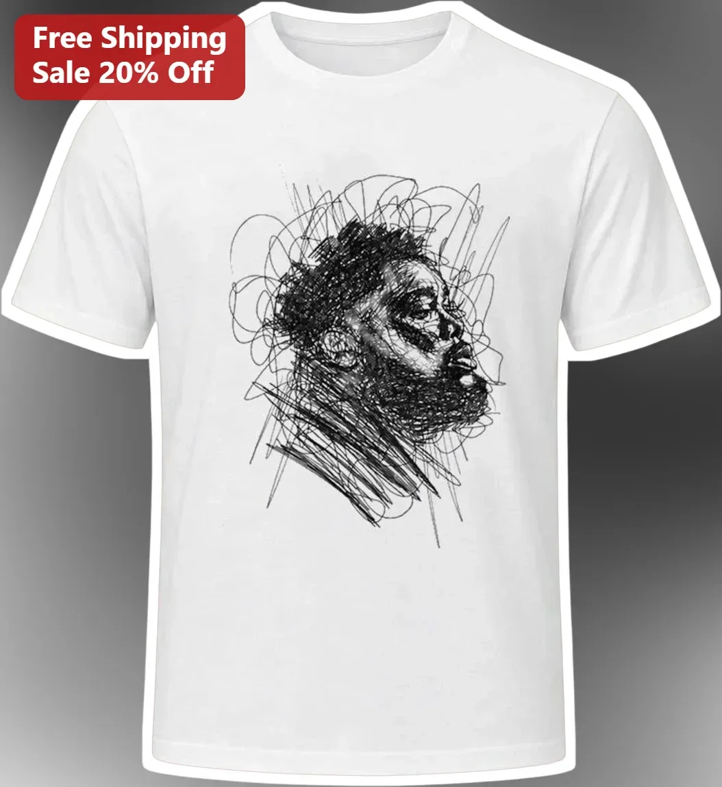 Scribble Art Portrait Tee Minimalist Black Ink Sketch Graphic T-Shirt for Men Women