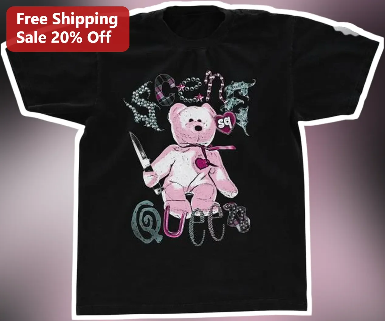 SCUM QUEER Tee Distressed Pink Teddy Bear Gothic Punk Pride Gift