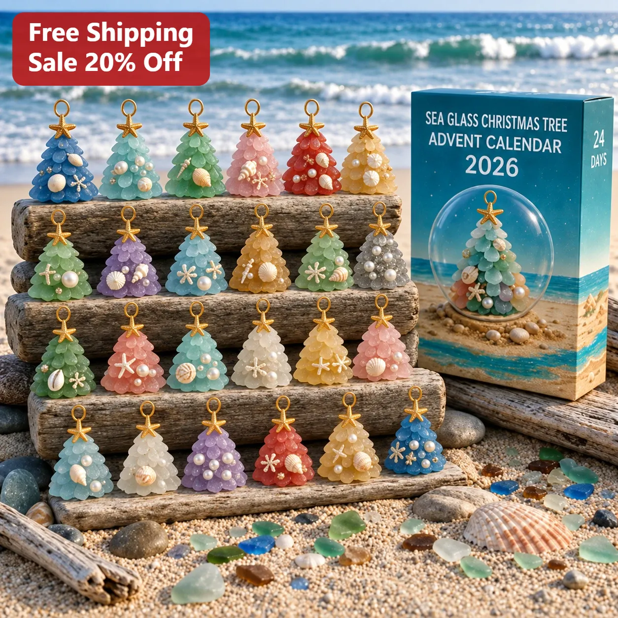 Sea Glass Christmas Tree Ornament Coastal Holiday Decor Gift
