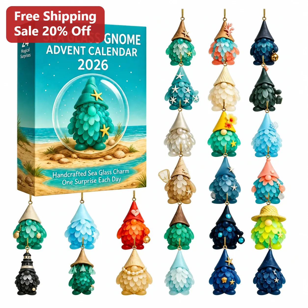 Sea Glass Gnome Advent Calendar 2026 Ornament