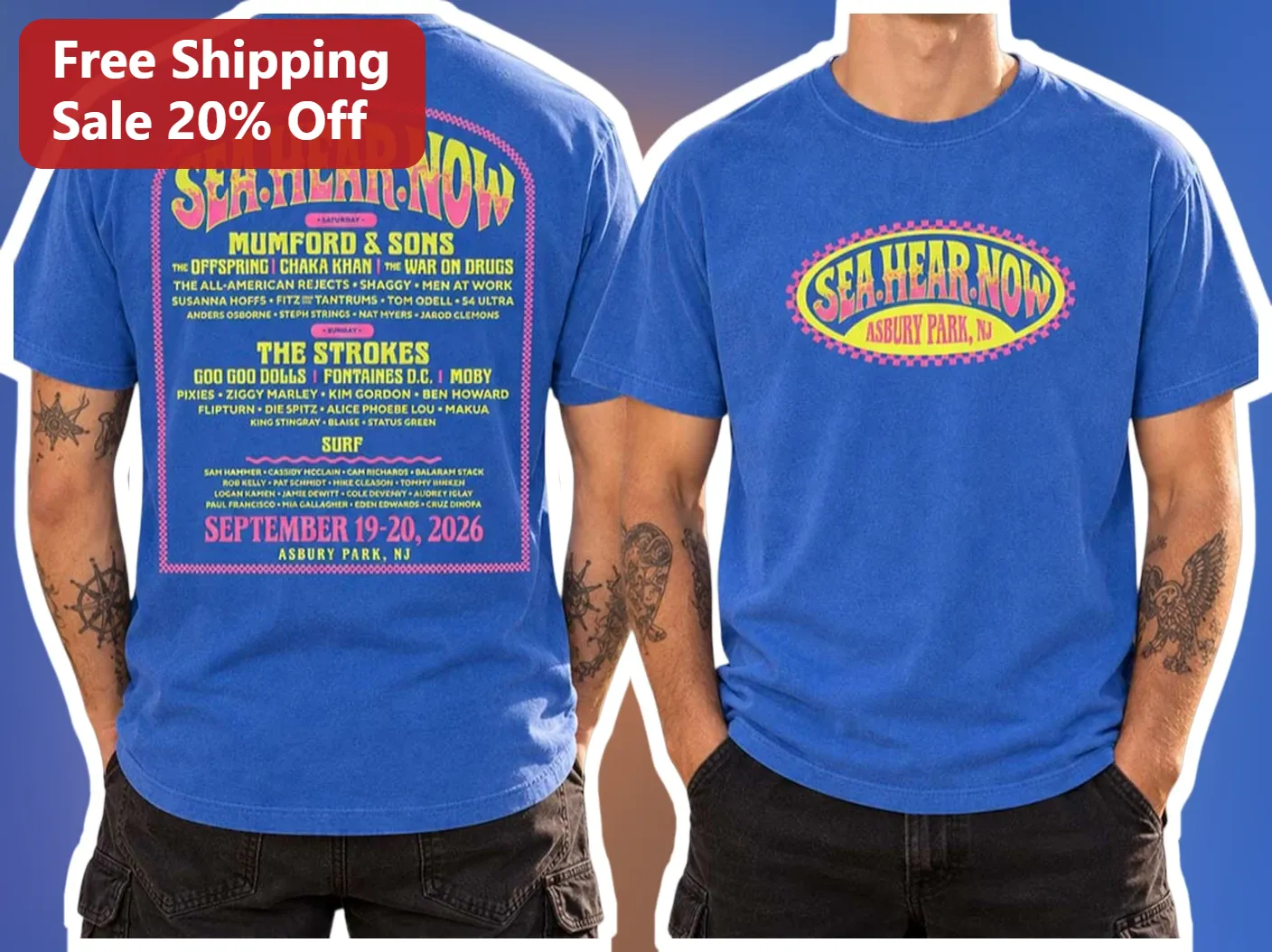 Sea Hear Now Asbury Park NJ Vintage Music Festival Lineup Graphic Tee