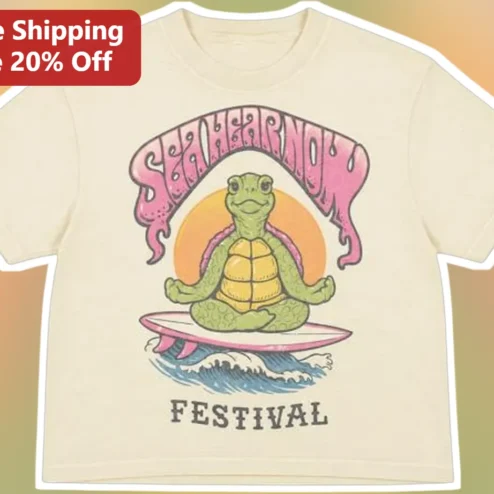 Sea Hear Now Festival Inspired Retro Turtle Surf Graphic Tee