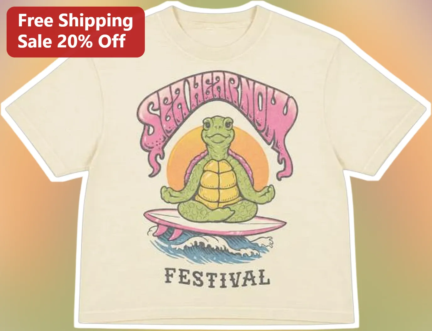 Sea Hear Now Festival Inspired Retro Turtle Surf Graphic Tee