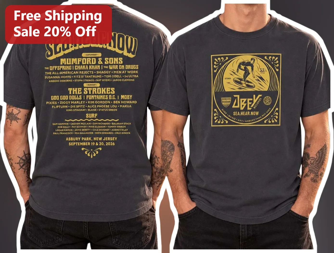 Sea Hear Now Festival Tee Asbury Park Surf Rock Music Event Shirt