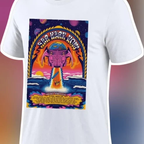 Sea Hear Now Tee Retro Surf Alien Shaka Graphic T-Shirt Tropical Beach Gift