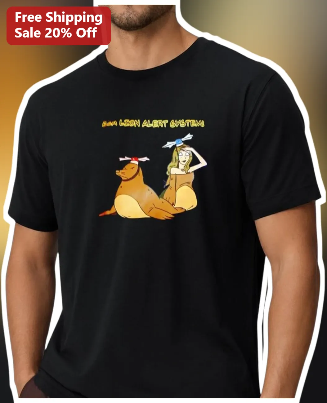 Sea Lion Alert System Tee Cartoon Marine Life Graphic Shirt for Ocean Lovers