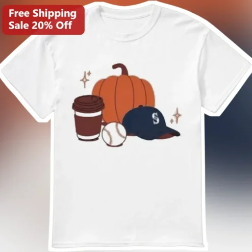 Seattle Mariners Fall Baseball Pumpkin Coffee Graphic Tee for Fans