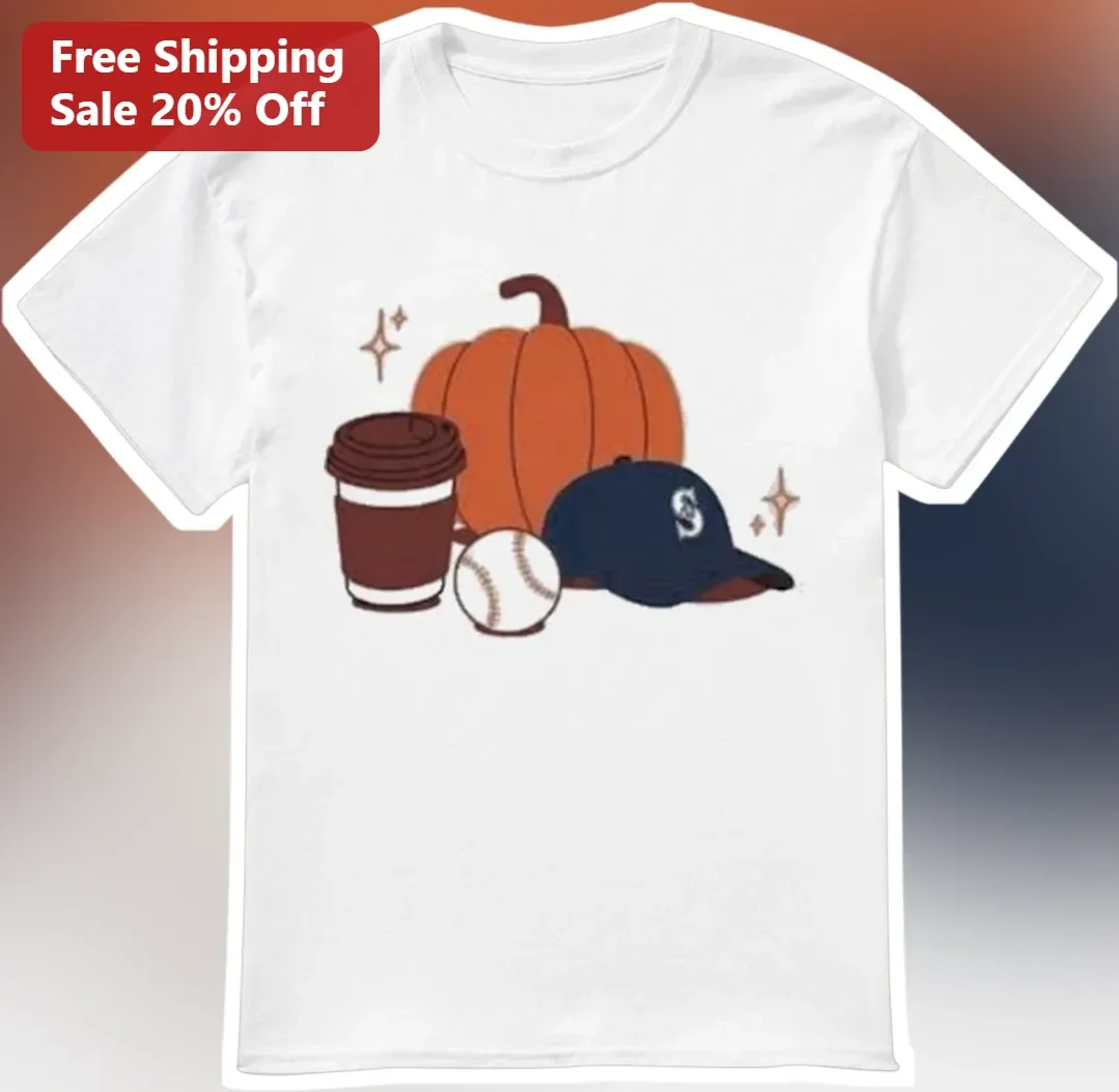 Seattle Mariners Fall Baseball Pumpkin Coffee Graphic Tee for Fans