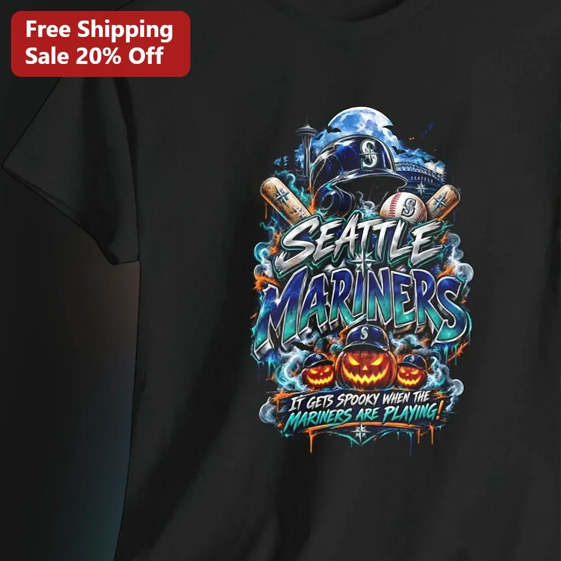 Seattle Mariners It Gets Spooky When The Mariners Are Playing Halloween Graphic Tee