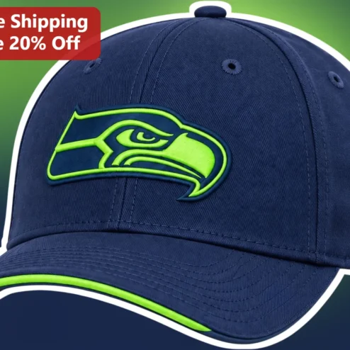 Seattle Seahawks Cap Navy Blue Baseball Hat with Action Green Embroidered Logo for NFL Fans