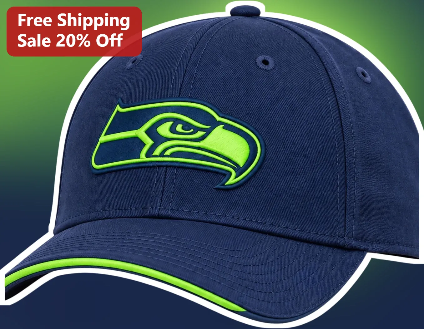 Seattle Seahawks Cap Navy Blue Baseball Hat with Action Green Embroidered Logo for NFL Fans