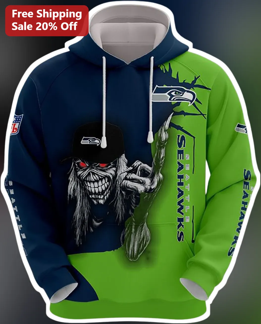 Seattle Seahawks Grim Reaper Hoodie NFL Fan Gear Pullover