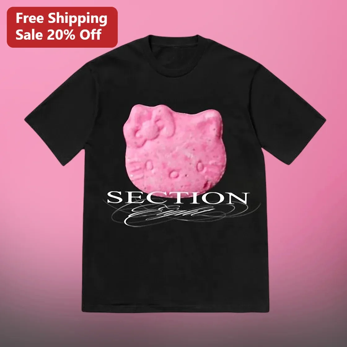 SECTION Hello Kitty Graphic Tee Black Kawaii Streetwear Shirt
